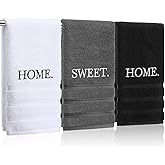 FuWeave 3 Pcs Farmhouse Decorative Hand Towels for Bathroom and Kitchen Rustic Embroidered 100% Cotton Hand Towels Decorative Set for Boho Bathroom Decor (Black,Home Sweet Home)