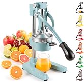 CO-Z Manual Citrus Juicer, Heavy-Duty Manual Juicer with Conical &amp; Flat Pressure Plates, Professional Lemon Squeezer for Orange Pom Lime Lemon Juice, Dishwasher Safe Juice Press, Blue