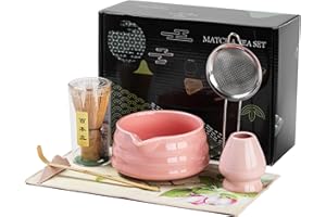 PEMUCEN Matcha Whisk Set, Matcha Set Includes Matcha Bowl with Spout, Matcha Whisk, Scoop, Spoon Rest, Sifter, Tea Towel, Chasen Holder- 7pcs Perfect Matcha Kit for Matcha Lover and Tea Ceremony