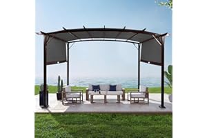Outvita Patio Pergola, 9x12ft Arched Aluminum Gazebo with Adjustable Waterproof Sun Shade Shelter Awning for Garden Lawn Deck