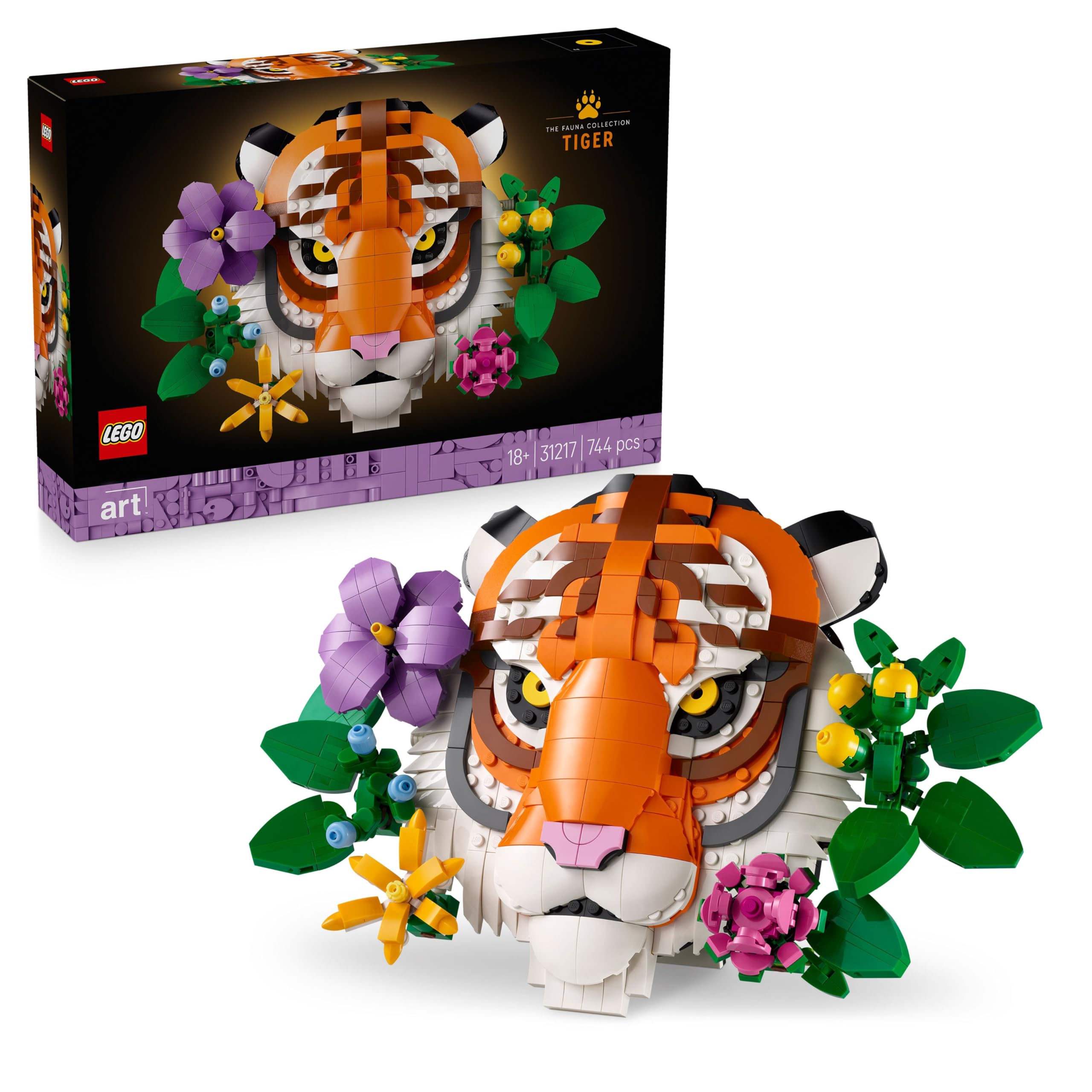 LEGO Art Collezione Animali - Tigre - Animale 3D da Costruire con Fiori e Piante Botaniche Decorative - Set di Decorazioni per Casa o Ufficio Fai da Te per Adulti - Idea Regalo Creativa - 31217