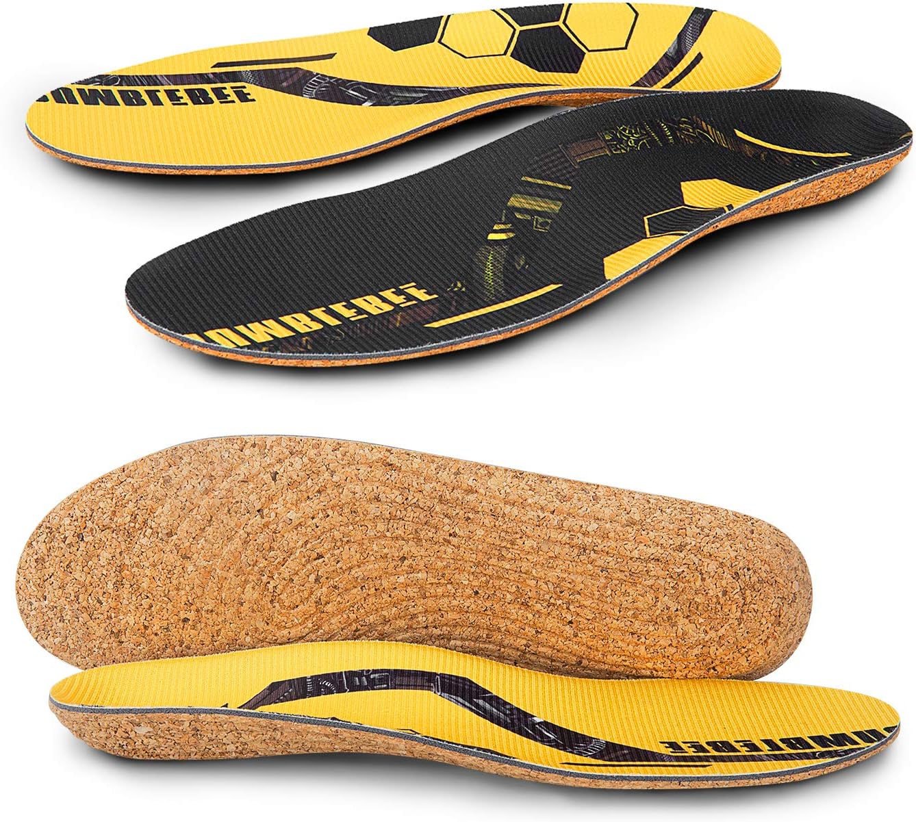 Cork Shoe Insoles Shock-Absorbing Arch, 2 Pack, Size 12-12.5 Women/10-10.5 Men