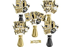 Turypaty Black Gold 50th Birthday Table Centerpieces Decorations for Men Women, Vintage 1974 Happy 50th Birthday Table Toppers Party Supplies, 50 Years Old Centerpieces Sticks Table Decor