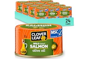 Clover Leaf Wild Flaked Salmon Olive Oil, 80g, 24 Easy-Peel Cans - Flavoured High Protein Canned Pink Salmon for Snack, Salad