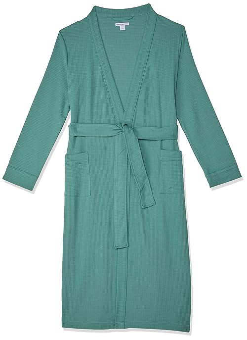 Amazon Essentials Women's Lightweight Waffle Full-Length Robe (Available in Plus Size), Teal Blue, Large