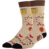 ooohyeah Men’s Novelty Crew Socks, Crazy Funny Cotton Dress Socks Christian Gift, Coffee & Jesus, Size 8-13