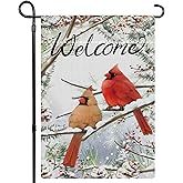 Winter Garden Flag 12x18 Inch Double Sided Cardinal Bird Trees Snow Christmas Holiday Decoration Yard Outdoor Flag