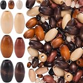 Winsyison 90pcs Oval Wood Beads for Crafts, 3 Sizes, 3 Colors | Wood, Large Hole, Colorful, Beads Charms, for DIY Bracelets Necklaces Keychain Jewelry Making
