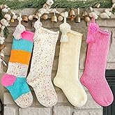 Velmitten 4 Pack Pastel Christmas Stockings with Tassels 18 Inches Large Hand Knitting Christmas Stockings Xmas Hanging Decorations Xmas Tree Mantel Fireplace Stairs