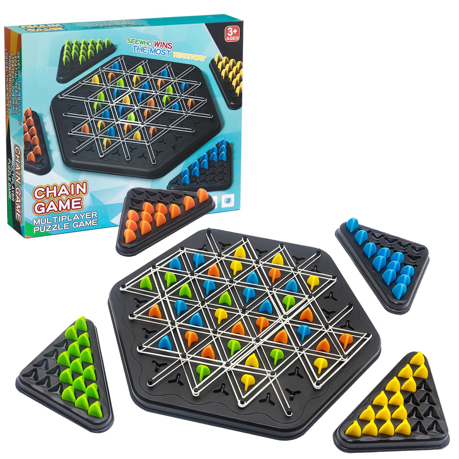 Photo 1 of Chain Triangle Chess Game, Triggle Game, Educational Toy for Kids Ages 3+, Strategy Board Game for Family Game Nights, Suitable for 2 Players (Normal Model)