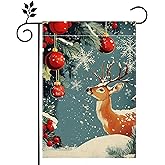 Winter Reindeer Snowflake Garden Flag for Outside, Xmas Ball Welcome Christmas Yard Flag 12x18 Inch Double Sided Burlap Holiday Farmhouse Home Decoration Outdoor Flag