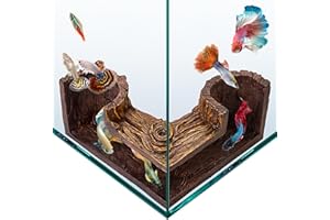 FISHNOSH Aquarium Cave | Natural-Looking Wood-Like BPA-Free Fish Tank Cave for Corners | 5.1” x 2” x 2.7” Fish Hideout for Aquarium | Guppy, Neon Tetra, Corydoras Catfish, Betta Hide | Tank Decor