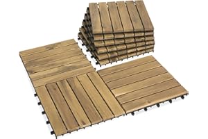 VICTORY RELAX Acacia Wood Decking Tiles 9PCS - Easy Snap Interlocking Deck Tiles for Patio Poolside Balcony Decor - All Weather Waterproof Flooring for Indoor & Outdoor (Round Joints)