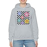 TEEAMORE Daisy on Black Checkered Print Sweatshirt & Hoodie Checkered Daisy Sweatshirt & Hoodie #0612