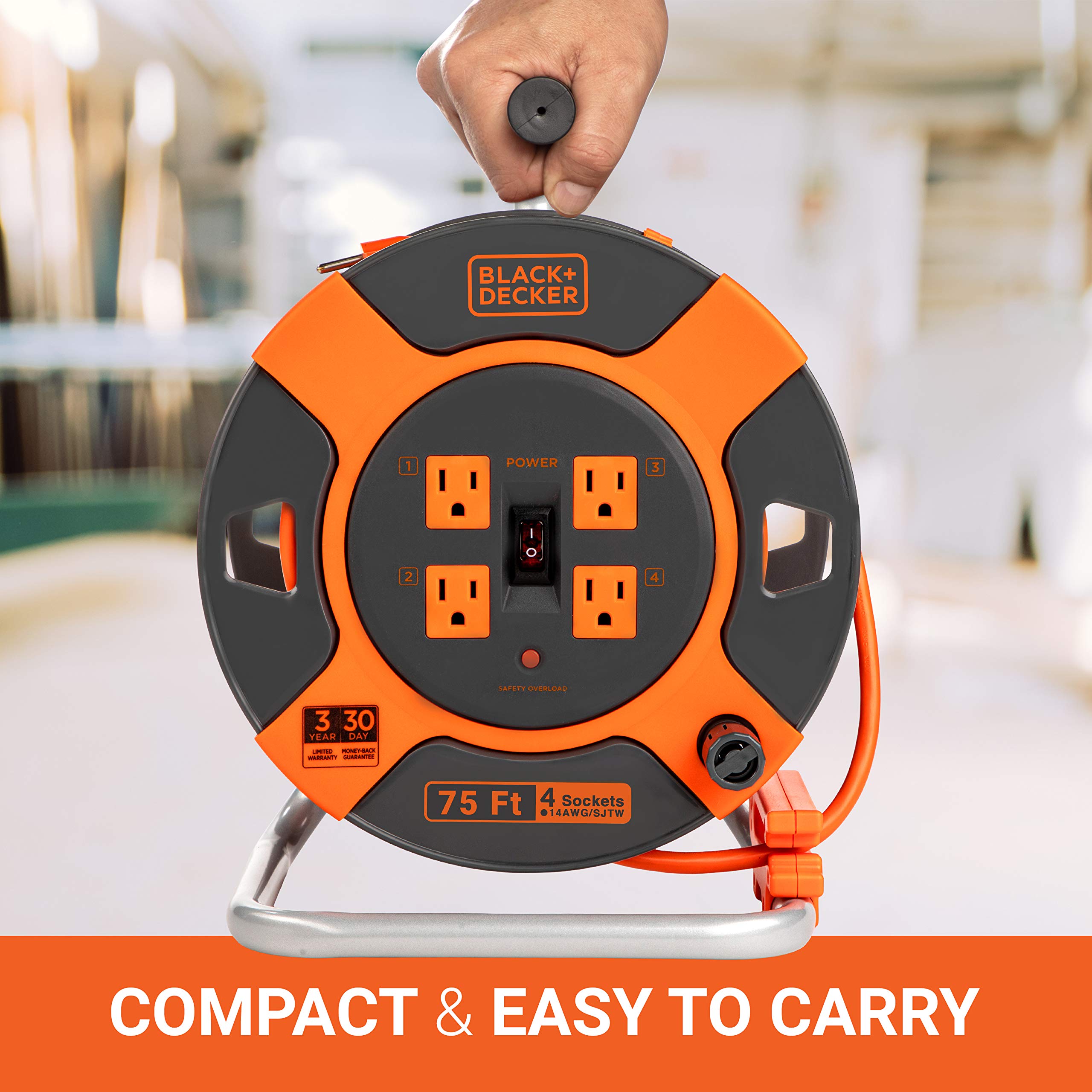 BLACK+DECKER 75 Ft. Retractable Extension Cord Reel With 4 Outlets