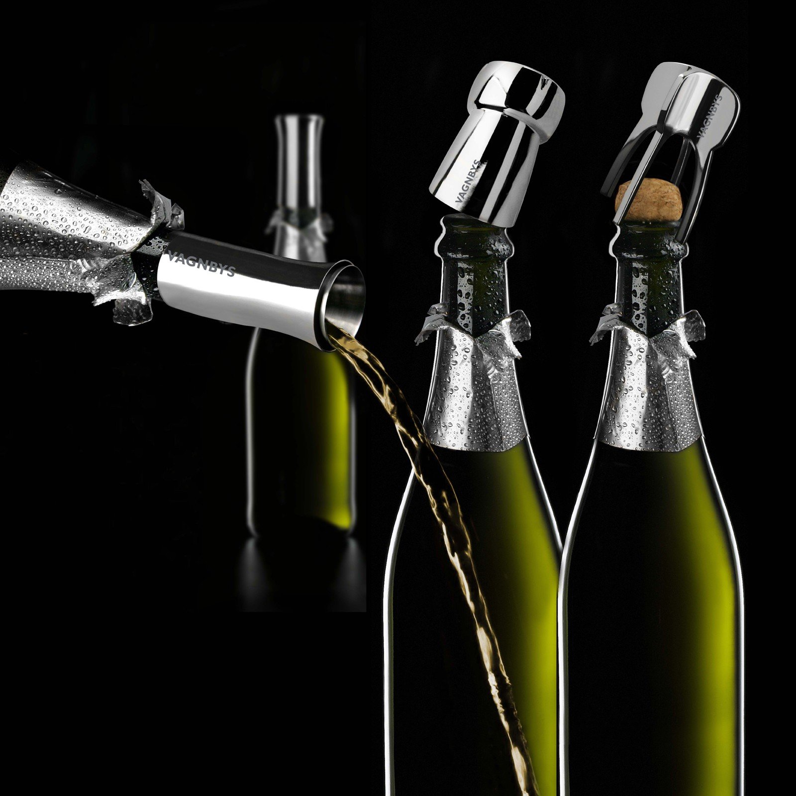 Vagnbys - Champagne Sealer and Pourer Set 3 Pieces Consisting of Opener