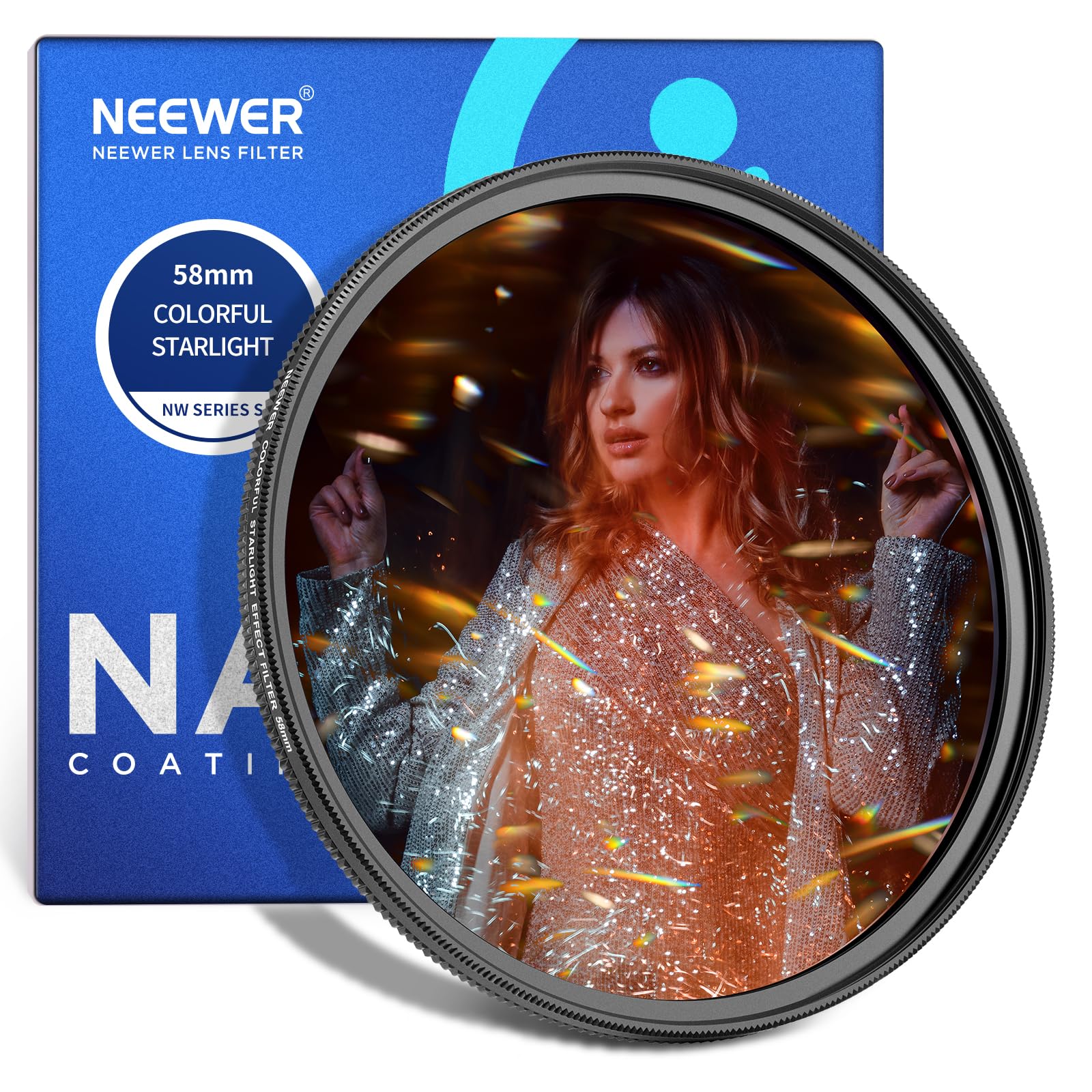 NEEWER 58mm Colorful Starlight Brushed Camera Lens Filter, Special Effects Filter with Anamorphic Flare, Shinning Starburst Lens Filter, Photography Prism Lens Filter, Camera Lens Accessory