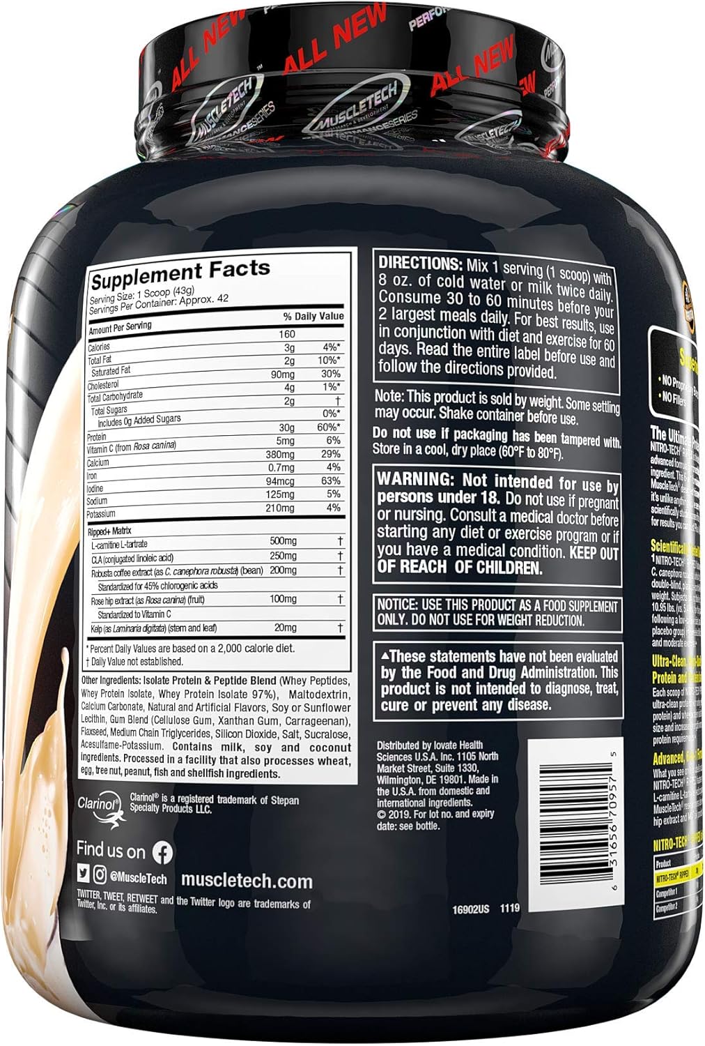Protein Powder for Weight Loss | MuscleTech Nitro-Tech Ripped | Lean Whey Protein Powder + Weight Loss Formula | Lose Weight | Weight Loss Protein Powder for Women & Men | Vanilla, 4 lbs (42 Servings): Health & Personal Care