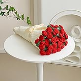 SmoothNovelty Valentines Day Gifts for Her Gifts, Women Soft Crochet Rose Flower Bouquet Blanket, Galentines Birthday Gift for Mom Girlfriend Wife Table Picnic, Washable(Rose,31.5 Inch,Red)