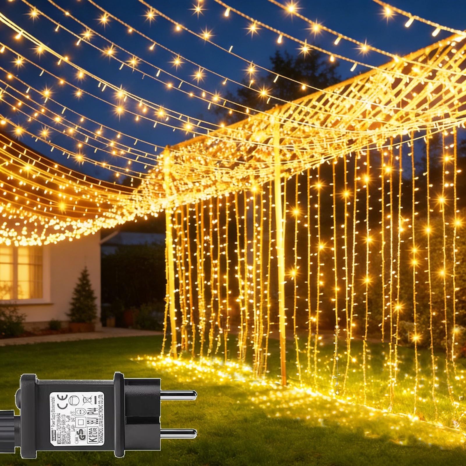 yowin Lichtervorhang 6m x 3m 600 LED Lichterketten Vorhang mit Stecker, 8 Modi Lichtervorhang Aussen Wasserdicht Wasserfall Lichterkette für Zimmer Hochzeit Garten Pergola Außen Innen Weihnachtsdeko