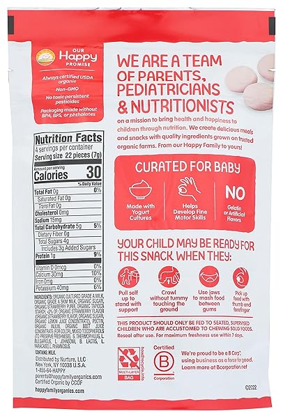 HAPPY BABY ORGANICS YOGIS FREEZE-DRIED YOGURT & FRUIT SNACK, STRAWBERRY, 1 OUNCE (PACK OF 1)