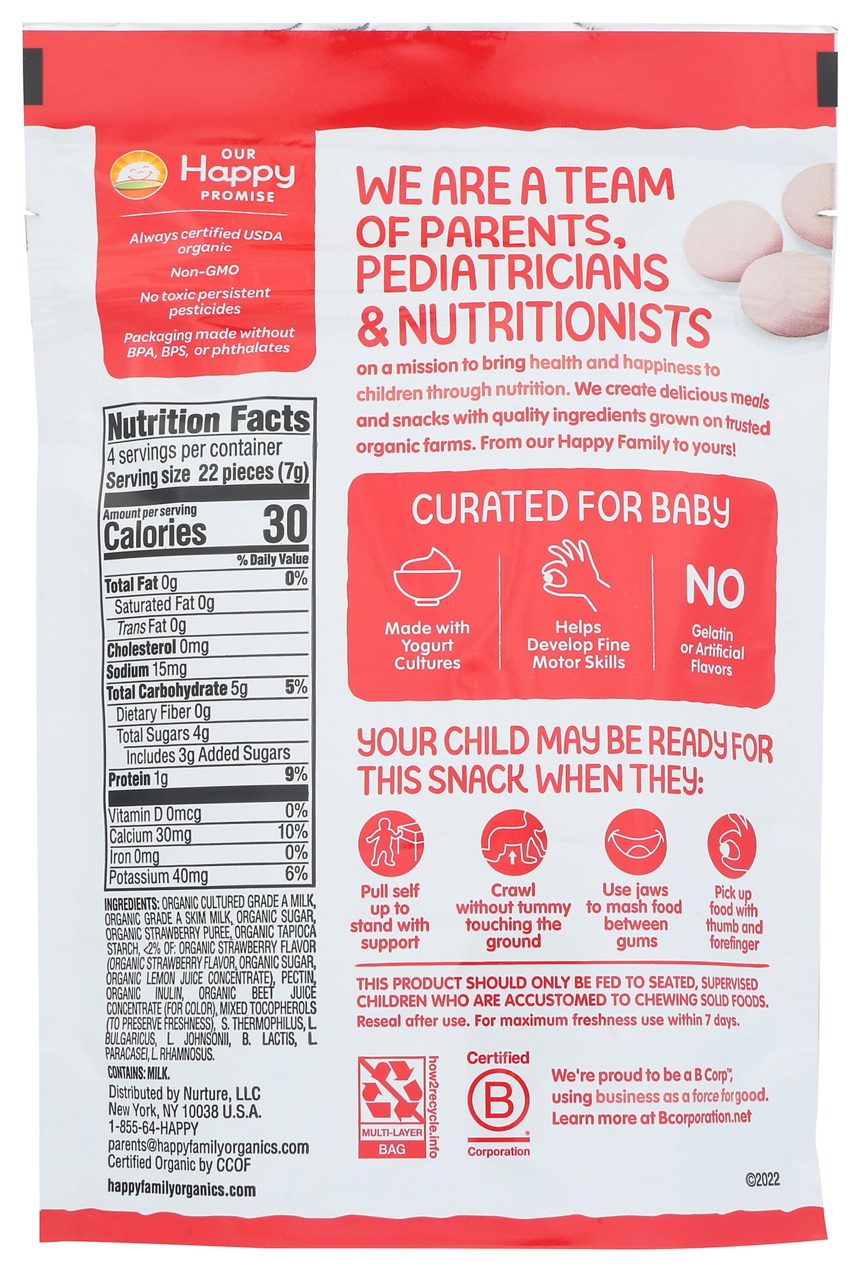 Happy Baby Organic Strawberry Yogurt Snacks, 1 Oz