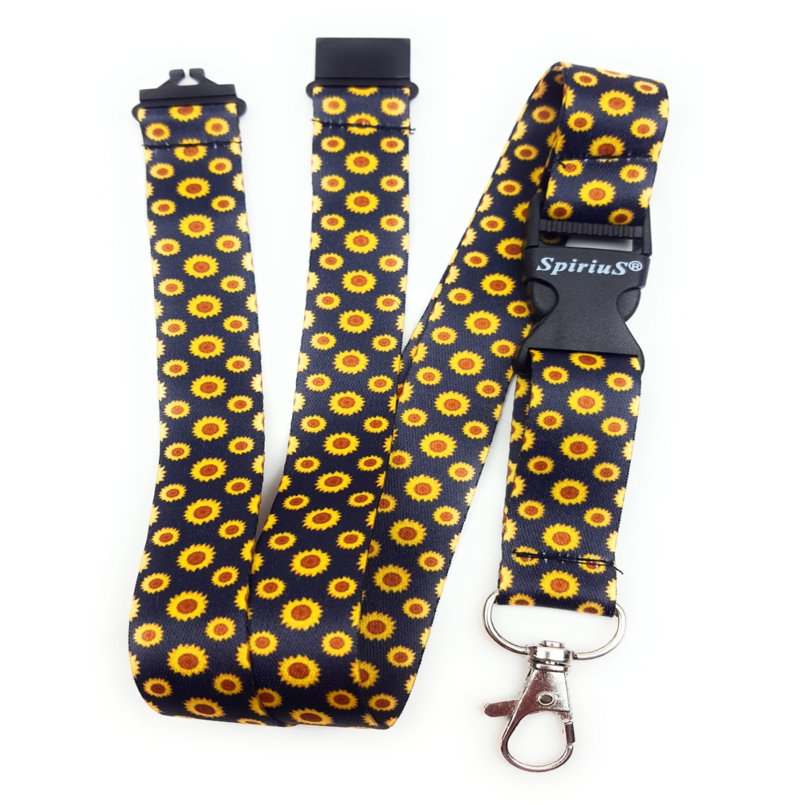 SpiriuS Neck Strap Lanyard with Strong Metal Clip for ID Badge Holder, Key Holder (Flowers Yellow)