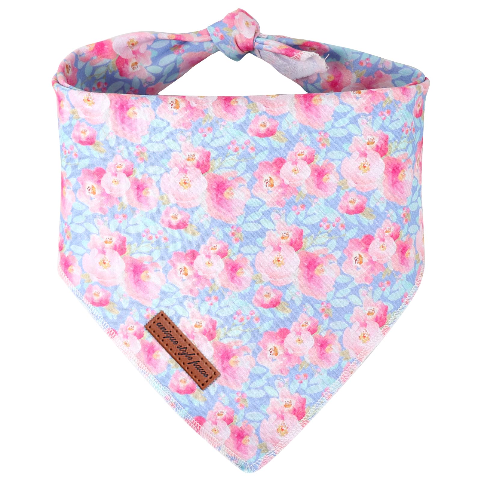 Unique style paws Summer Pink Flower Dog Bandanas Pet Scarf for Boy and Girl Premium Durable Fabric Colorful Blue Flowers Dog Kerchief for Medium and Large Dogs L
