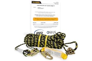 KwikSafety - Charlotte, NC - TSUNAMI [Premium BRAIDED ROPE] Vertical Lifeline ANSI OSHA Rope Grab Snap Hook Shock Absorber Fall Protection Line Kit Restraint System Roofing Safety Equipment / 25 FT.