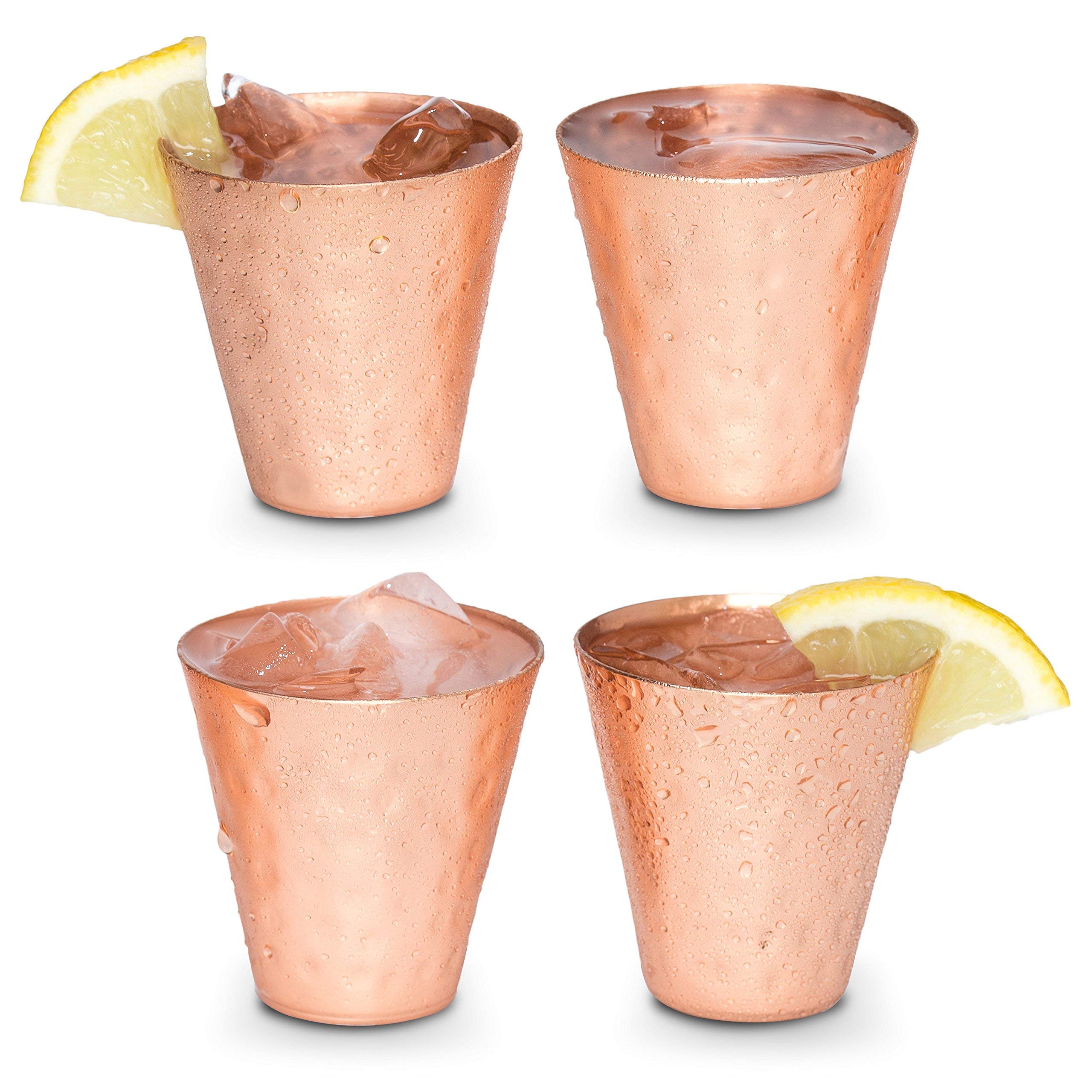 Moscow mule shot glasses - Copper shot glasses set of 4-2oz (60ml) hammered solid copper shot cups for ice cold vodka, tequila, whisky.