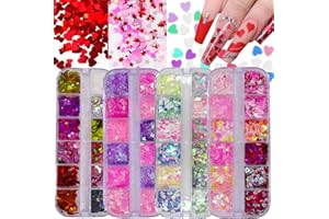 LOVEOURHOME 4 Boxes Iridescent Nail Glitter Sequins Set Heart Star Butterfly Shapes Glitters Flakes Sticker Manicure Accessories for Acrylic Nails/Resin/Crafts/Makeup