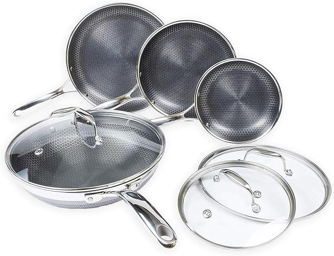 HexClad Hybrid NonStick Cookware 7 Piece Set with Lids and Wok
