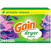 Gain, Laundry Dryer Sheets, Fabric Softener Anti Static Sheets, Moonlight Breeze Scent, 240 Count (Packaging May Vary)