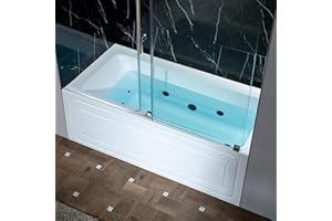 WOODBRIDGE 60" x 32" Alcove Acrylic Rectangular Whirlpool Heated Jetted Tub in White with right Drain, Matte Black Finish, BS667-R-MB02