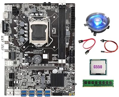 Lodokdre B75 BTC Miner Motherboard 8XUSB G550 CPU DDR3 8GB RAM CPU Cooler Kit