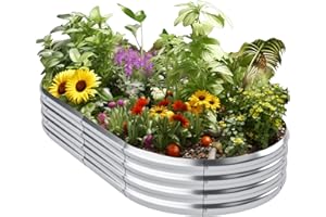 MISAGI Galvanized Raised Garden Bed Outdoor,Oval Large Metal Garden Bed Planter Box, Raised Beds for Gardening,Silver(6×3×1ft)