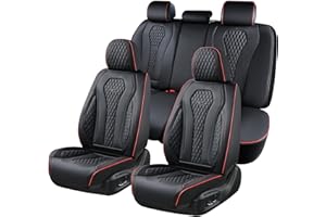Coverado Car Seat Covers Full Set, Black Seat Covers, Waterproof Car Seat Cover, Car Seat Cushion, Car Seat Covers Front Seats Back Seat Covers, Car Seat Protector Universal Fit Most Cars Red Line