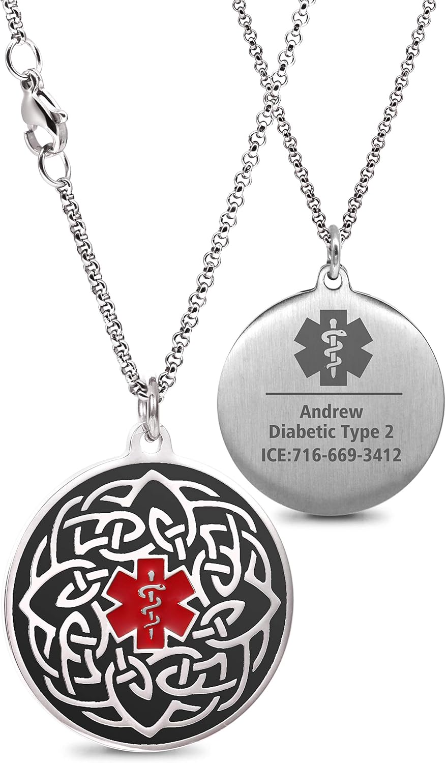 ASTERY MunsteryAid Medical Alert ID Necklace with Free Engraving for