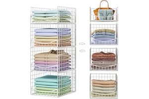 Sbanmao 4-Tier Stackable Closet Organizers and Storage Shelves, Foldable & Mutifunctional Clothes Storage Basket Sweater Orga