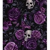 Purple Floral Wallpaper Peel and Stick, Dark Skull Contact Paper 17.5