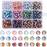 KISSITTY 720 Pcs Crackle Glass Beads Bulk 6mm Crackle Beads Assorted Round Crystal Bead Two Tone Loose Spacer Bead for Jewelry Making Friendship Bracelets Crafts Party Christmas Home Decoration