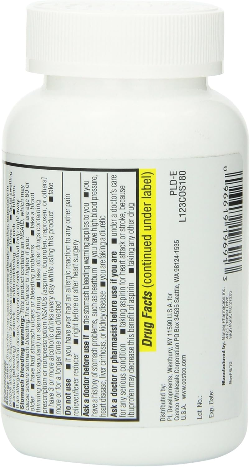 Ibuprofen Liquid Softgels 200mg, 180 Capsules, Kirkland Signature Brand: Health & Personal Care