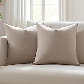 Meekio Set of 2 Light Taupe Pillow Covers 18x18, Farmhouse Linen Decorative Throw Cushion Covers for Sofa Couch