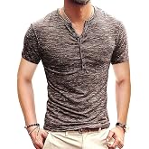 MLANM Mens Henley Short/Long Sleeve Fashion T-Shirt Casual Slim Fit Basic