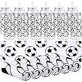 Skybooly 24 Pack Soccer Team Gifts Include 12 Soccer Cooling Towels 12 Plastic Tumbler 40"x12" Breathable Chilly Towel 13.5oz Reusable Cups with Lid and Straw for Sports Party (White, Soccer)