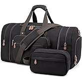 Sucipi Canvas Travel Duffel Bag for Men, Weekend Overnight Bag with Shoe Compartment and Toiletry Bag, Carry-On for Airplanes, Black