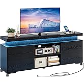 IRONCK TV Stands for TVs 65+ Inch with LED Lights and Power Outlet, Modern TV Console Entertainment Center with Storage Cabinet for Living Room