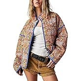 Arssm Women Floral Quilted Puffer Jacket Cropped Lightweight Patchwork Vintage Padded Short Coat Outerwear