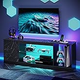 Bestier TV Stand with Power Outlets for Bedroom, Gaming TV Stand for 65inch TV, Black Entertainment Center for PS5, TV Console with Adjustable Glass Shelves for Living Room, Black Marble