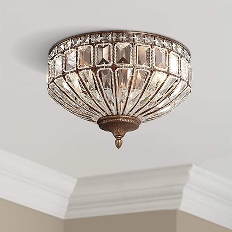 Ibeza Ceiling Light Flush Mount Fixture Square Cut Crystal Mocha